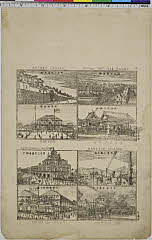 (上方四景)(現代名所) 「浪花心斎鉄橋」「OSAKA SHINSAIBASHI」「西京二条城之図」「KIYOTO CASTLE」「摂州湊川楠社」「TENJIN」「西京勧業場」「KANYOBA」「西京三条大橋」「SANJIYO OHASHI」「東京三井組為換座」「MITSUIBANK TOKIO」「太宰府天満宮」「TSUKUSINO」「八坂新地女工場」「GION NO GAKO」