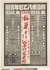 AHM-0757-15明治37・11・「明治卅八乙巳年略歴」「謹賀新年」「銘茶　并ニ　茶道具色々　おろし小うり」「尼崎町西本町　商標☆（井桁）　中村園茶舗」