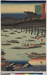 BAMPFA-1919.0230万延０１・03・広重〈2〉「諸国名所百景」「摂州　難波橋　天神祭の図」

