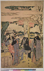BAMPFA-1919.0386c文化０２・12・春紅〈1〉（「東都愛宕山之景」）〈5〉岩井　半四郎ヵ、〈3〉坂東　三津五郎ヵ