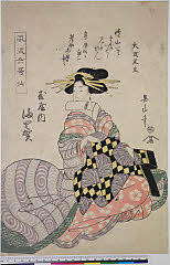 BAMPFA-1919.0394・・英山「風流六歌仙」「大友黒主」「玉屋内　満登賀」