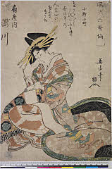 BAMPFA-1919.0395・・英山「風流六歌仙」「小野小町」「扇屋内　滝川」