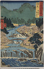 BAMPFA-1919.0074嘉永06・08・広重〈1〉「六十余州名所図会」「伊豆」「修禅寺　湯治場」