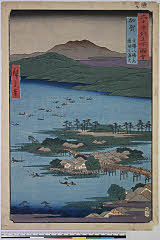 BAMPFA-1919.0080安政02・09・広重〈1〉「六十余州名所図会」「加賀」「金沢八勝之内　蓮湖之漁火」