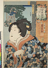 ROM-977.300.0001嘉永05・12・国芳、大治「山海愛度図会」「五十三」「御盃をいたゝきたい」「山城　ゑびつるの虫」