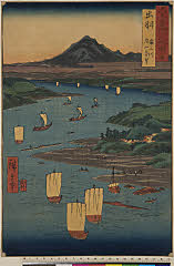 ROM-926.18.0780嘉永06・08・広重〈1〉「六十余州名所図会」「出羽」「最上川　月山遠望」