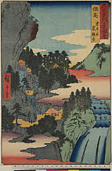 ROM-926.18.0814嘉永06・12・広重〈1〉「六十余州名所図会」「但馬」「岩井谷　窟観音」