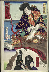 tsmUP15-050-19明治０4・10・国周「五十三次の内」「興津」「じらいや　権之助」「☆け六　鹿之助」「十八」じらいや<7>河原崎　権之助、☆け六<>　　　鹿之助