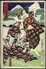 tsmUP15-050-37明治０4・10・国周「五十三次の内」「御油」「かん介　菊五郎」「直次　訥舛」「三十六」
かん介<5>尾上　菊五郎、直次<2>沢村　訥升