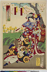 arcUP4205明治２１・03・国周「千本桜静忠信道行の場」「静御前　中村福助」「忠信　市川団十郎」静御前〈4〉中村　福助、佐藤忠信〈9〉市川　団十郎