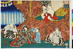 shiUY0116嘉永０４・05・豊国〈3〉「白雲坊」「黒雲坊」「赤雲坊」「鳴神上人」「雲のたへ間」「青雲坊」「五十三」白雲坊〈3〉嵐　吉三郎、黒雲坊〈4〉大谷　友右衛門、鳴神上人〈8〉市川　団十郎、赤雲坊〈2〉市川　九蔵、雲のたへ間〈1〉坂東　しうか、青雲坊〈7〉市川　高麗蔵