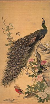 「牡丹孔雀図」長澤蘆雪（江戸）