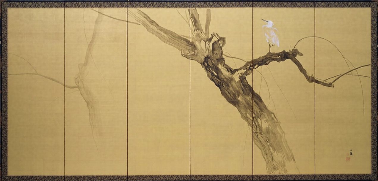 「烏鷺図」竹内栖鳳（明治）