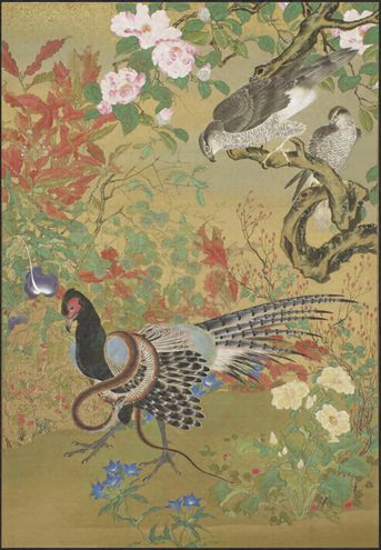 「花鳥図」河鍋暁斎（明治）