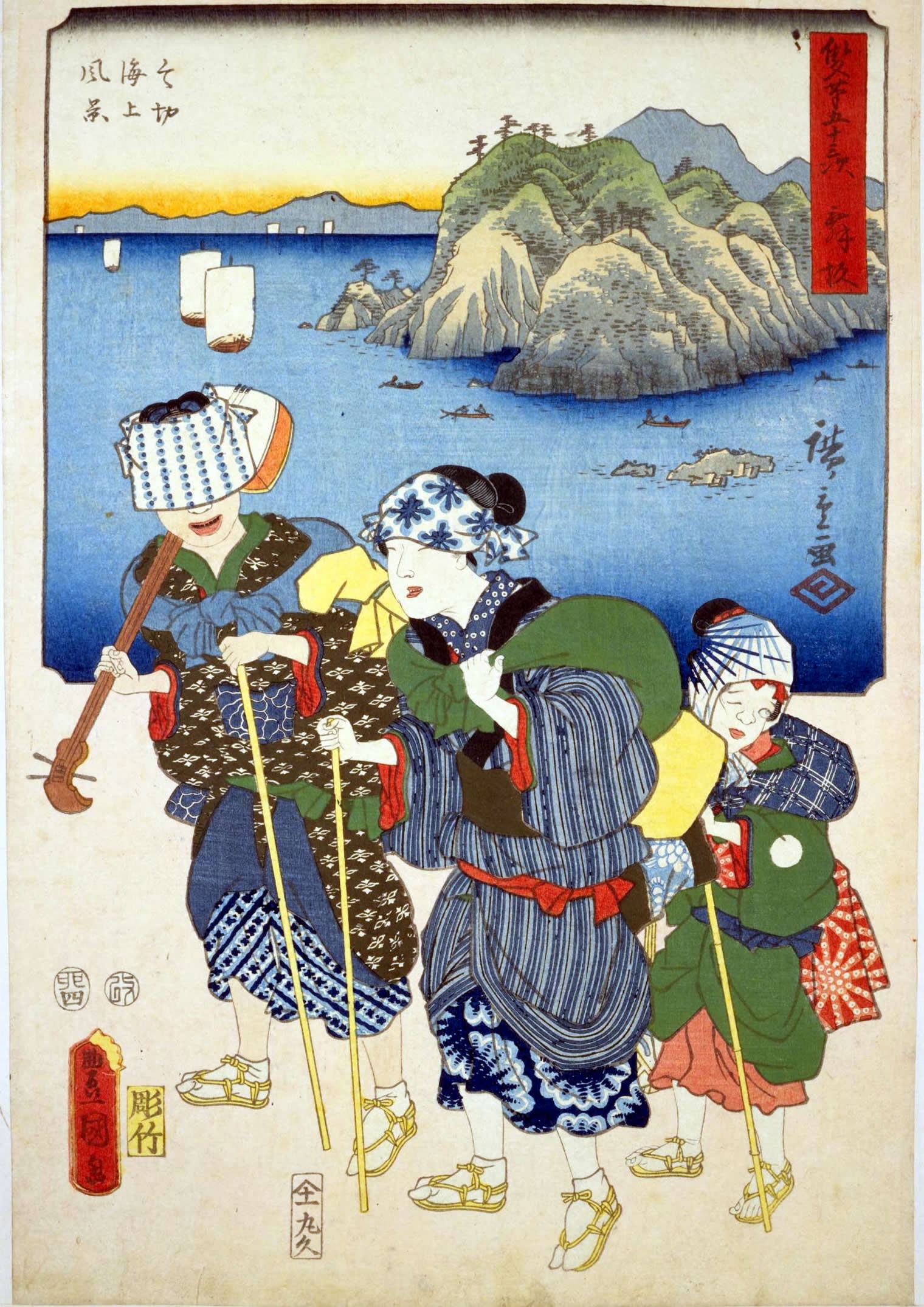 31．舞坂（『双筆五十三次』：初代広重、三代豊国）